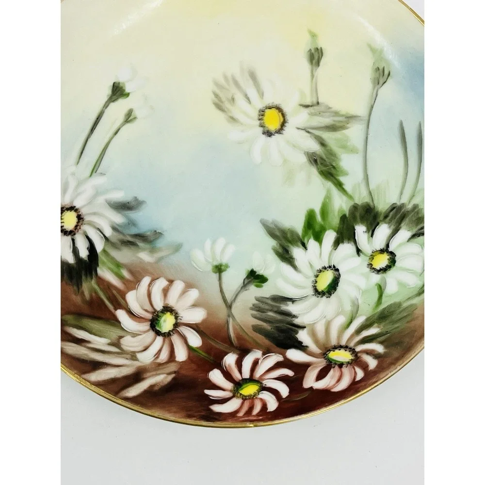 Vintage KPM Hand Painted Porcelain Floral Plate Daisies Gold Rim